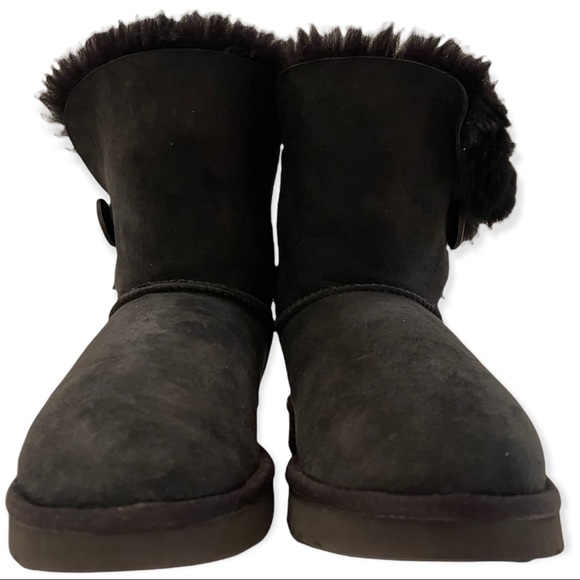 UGG Bailey Button II Boot Sheepskin Black Leather Winter Boot Mini Fluff - Picture 12 of 12